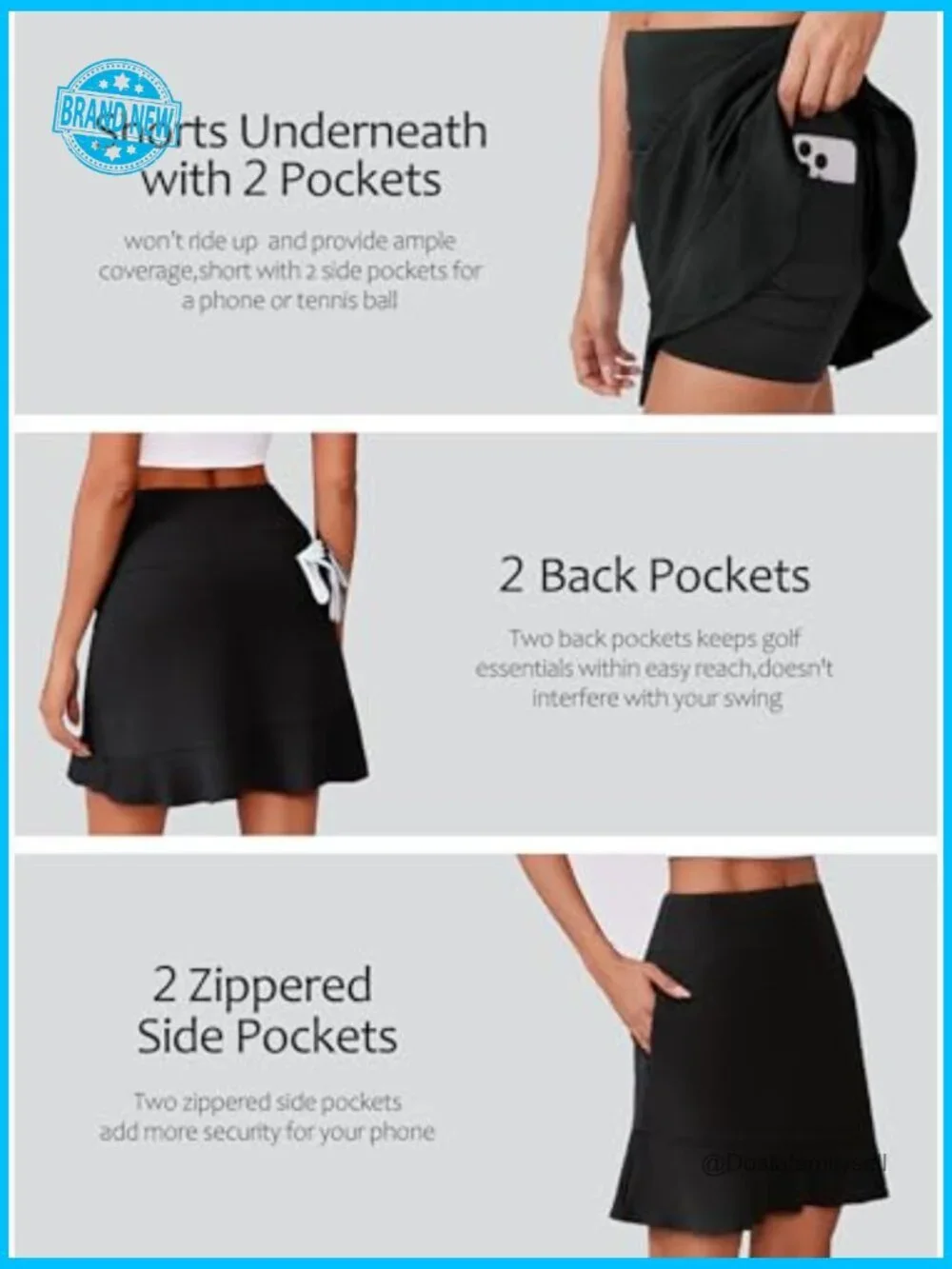 High Waist Ruffle Skort 6 Pockets UPF 50 Athletic Golf Tennis Skirt 18 Inch